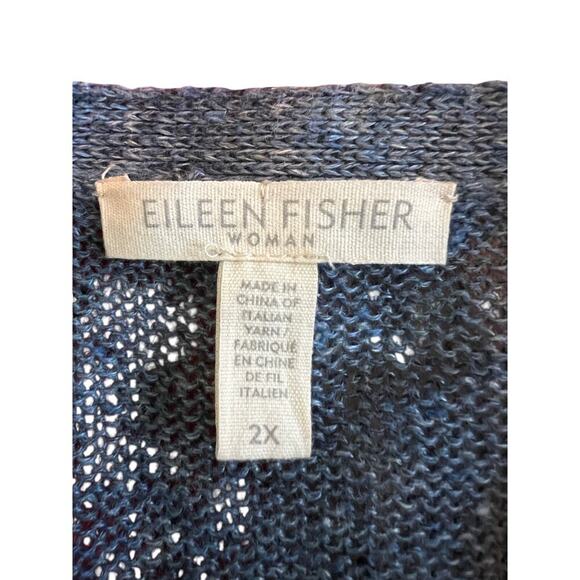 Vtg Eileen Fisher Organic Linen Button Down Cardigan Blue  2X - Picture 3 of 10